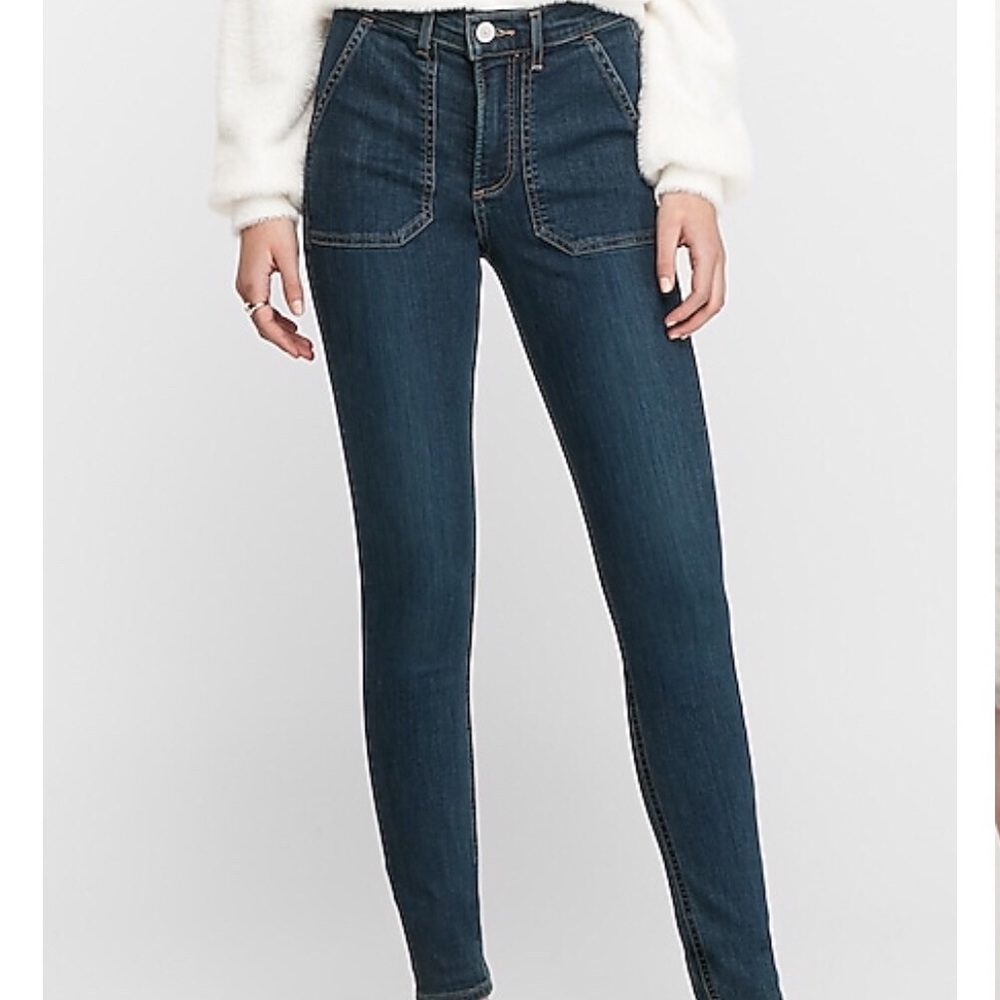 High Waisted Denim Dark Wash Utility Stretch Skinny Jeans